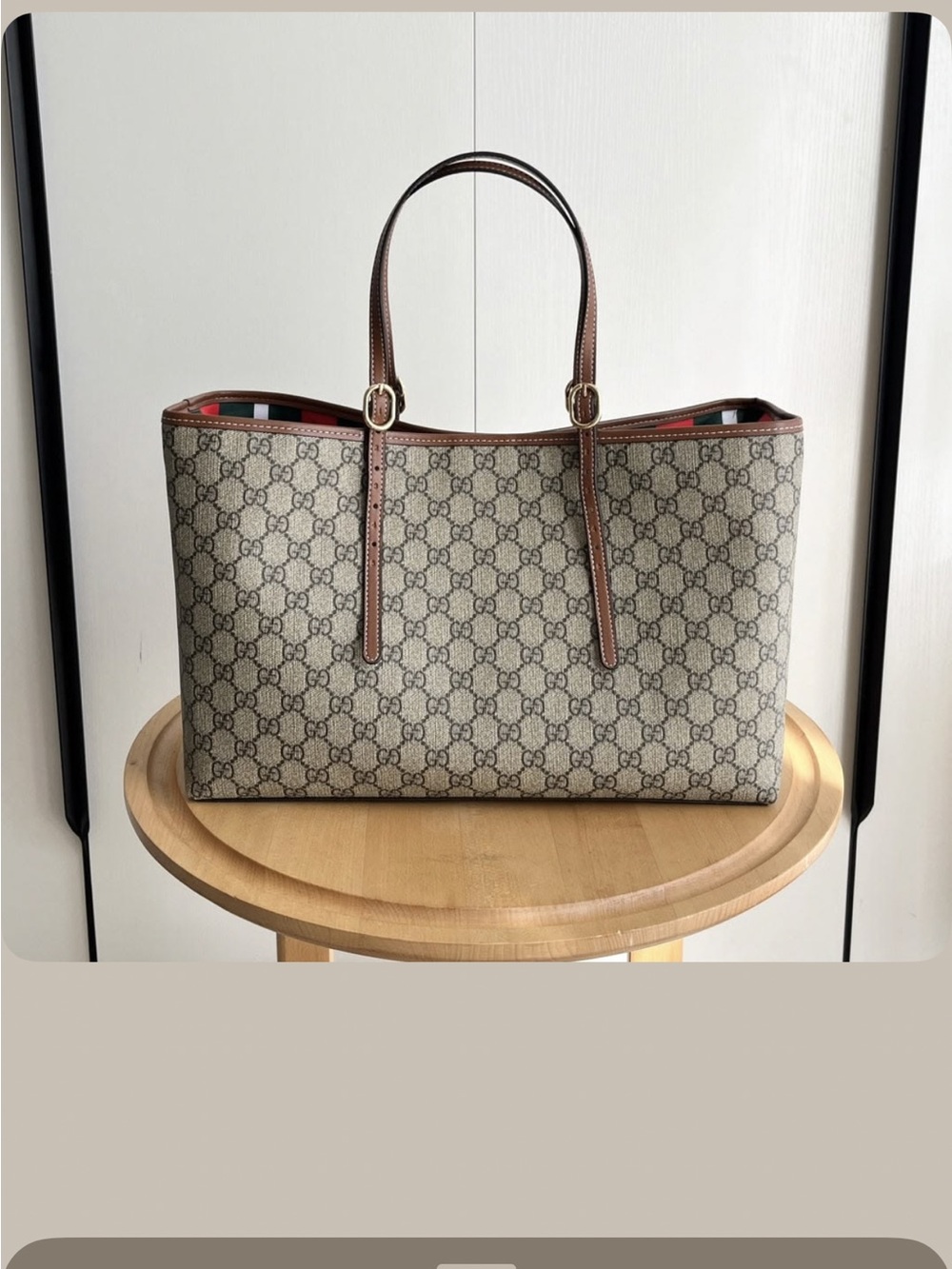 Gucci Beige/Brown GG Supreme Canvas Tote with Leather Trim